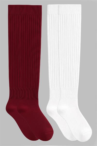 2 Çift Kalın Fitilli Pamuk Karışımlı Diz Üstü Çorap