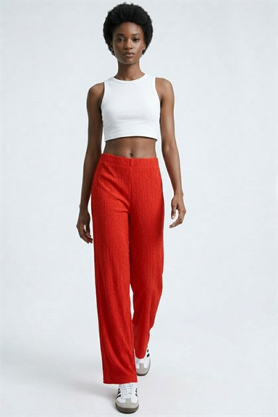 Rahat Kalıp Yüksek Bel Bol Paça Viskon Karışım Kadın Pantolon