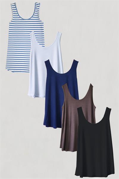 5 Adet A Kesim Rahat Kalıp Basic Kalın Askılı Atlet Tişört