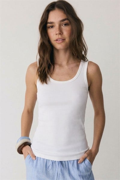 Fitilli Fitted Ön ve Arka U Yaka Askılı Tişört