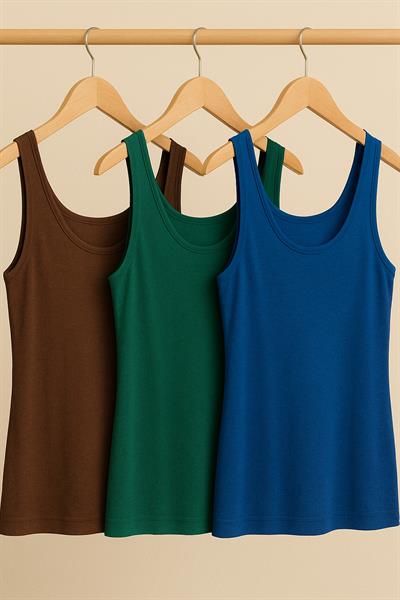 3 Adet A Kesim Rahat Kalıp Basic Kalın Askılı Atlet Tişört