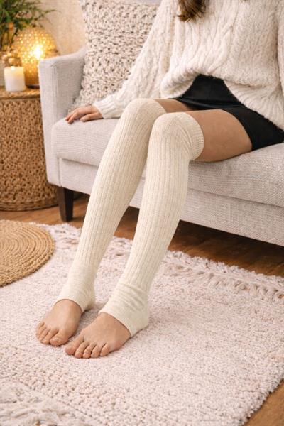 Parmaksız Tabanlı Kalın Fitilli Diz Üstü Pamuk İçerikli Tozluk