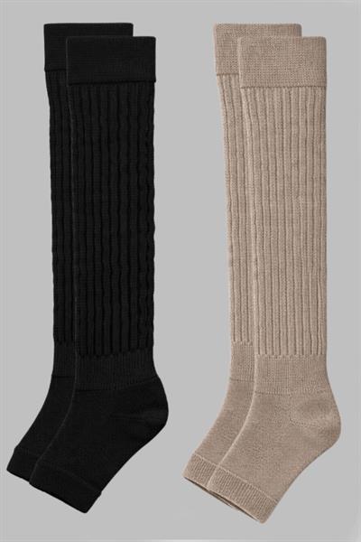 2 Çift Parmaksız Tabanlı Kalın Fitilli Diz Üstü Pamuk İçerikli Tozluk