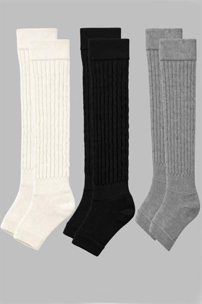 3 Çift Parmaksız Tabanlı Kalın Fitilli Diz Üstü Pamuk İçerikli Tozluk