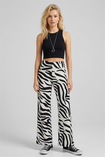 Rahat Kalıp Yüksek Bel Bol Paça Viskon Karışım Kadın Pantolon