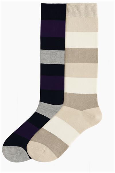 2 Adet Çizgili ve Renkli Diz Boyu Çorap