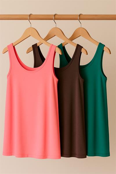 3 Adet A Kesim Rahat Kalıp Basic Kalın Askılı Atlet Tişört