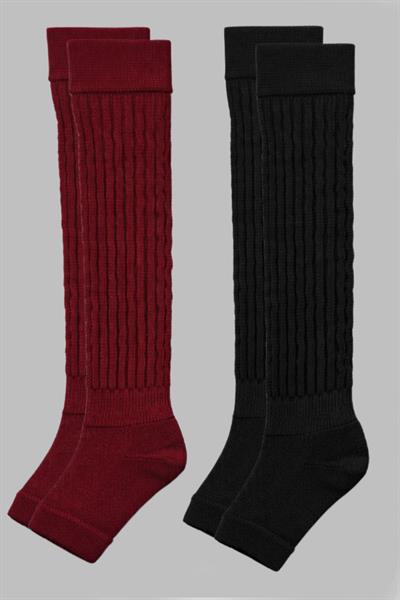 2 Çift Parmaksız Tabanlı Kalın Fitilli Diz Üstü Pamuk İçerikli Tozluk