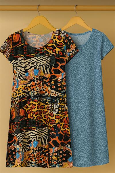 2 Adet Dökümlü Rahat Kalıp Günlük Penye Kumaş Elbise