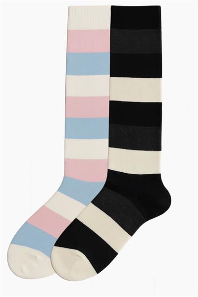 2 Adet Çizgili ve Renkli Diz Boyu Çorap