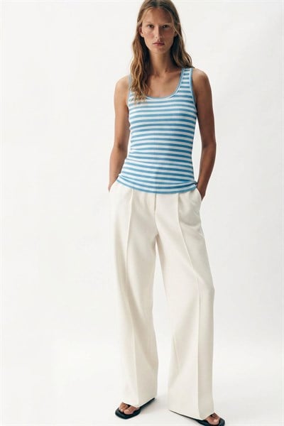 Fitilli Fitted Ön ve Arka U Yaka Askılı Tişört