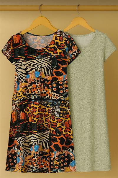 2 Adet Dökümlü Rahat Kalıp Günlük Penye Kumaş Elbise