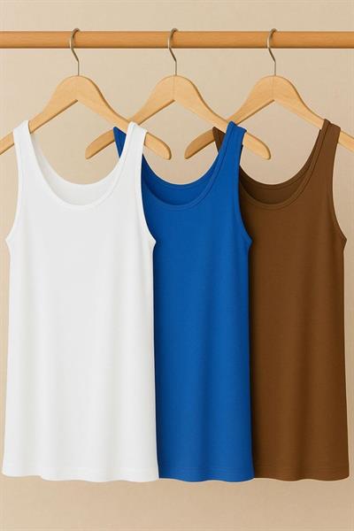 3 Adet A Kesim Büyük Beden Pamuklu Kalın Askılı Atlet Tişört