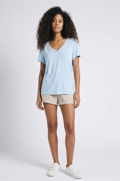 Ön ve Arka V Yaka Basic Viskon Karışımlı Tişört