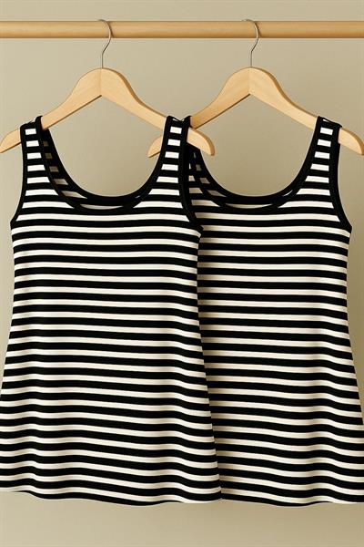 2 Adet A Kesim Rahat Kalıp Basic Kalın Askılı Atlet Tişört