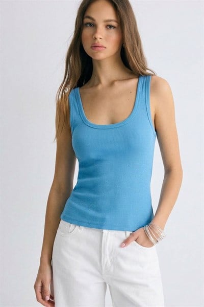 Fitilli Fitted Ön ve Arka U Yaka Askılı Tişört