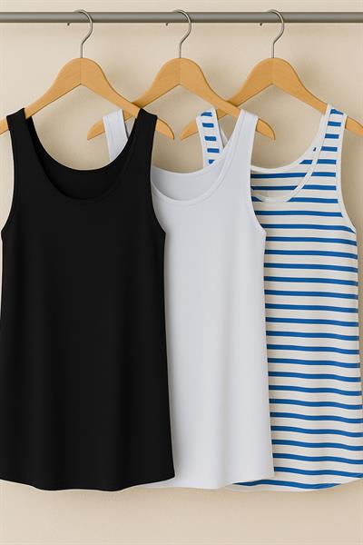 3 Adet A Kesim Rahat Kalıp Basic Kalın Askılı Atlet Tişört