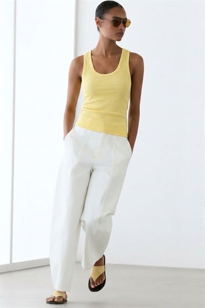 Fitilli Fitted Viskon Karışımlı Askılı Tişört