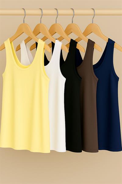 5 Adet A Kesim Rahat Kalıp Basic Kalın Askılı Atlet Tişört