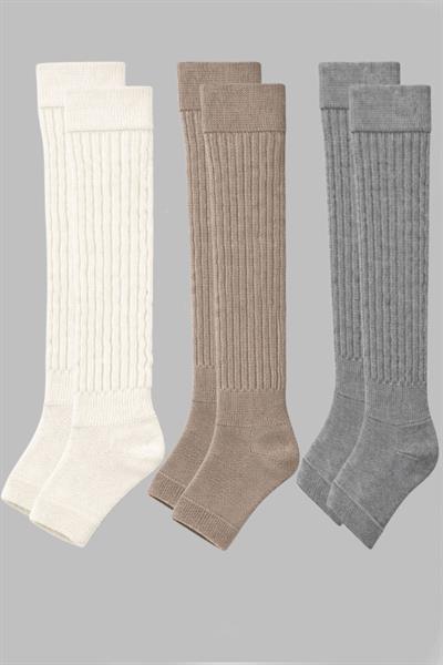 3 Çift Parmaksız Tabanlı Kalın Fitilli Diz Üstü Pamuk İçerikli Tozluk