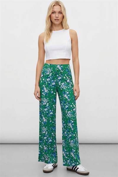 Rahat Kalıp Yüksek Bel Bol Paça Viskon Karışım Kadın Pantolon