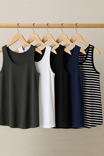 5 Adet A Kesim Rahat Kalıp Basic Kalın Askılı Atlet Tişört