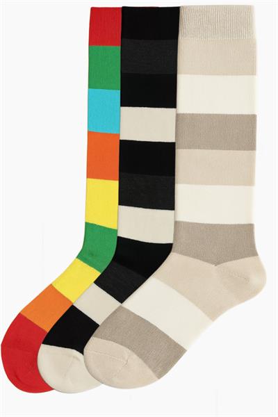 3 Adet Çizgili ve Renkli Diz Boyu Çorap