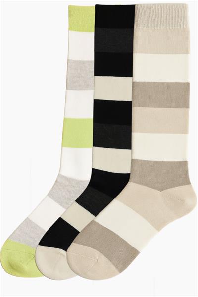 3 Adet Çizgili ve Renkli Diz Boyu Çorap
