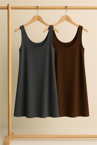 2 Adet A Kesim Pamuklu Kalın Askılı Atlet Elbise