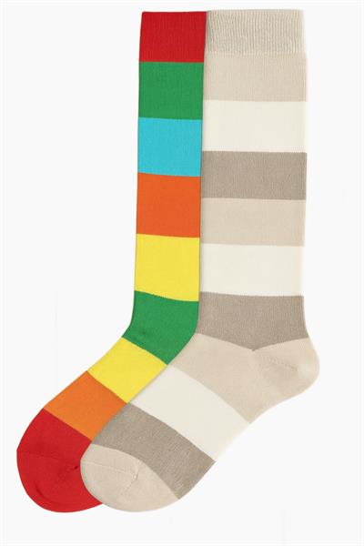 2 Adet Çizgili ve Renkli Diz Boyu Çorap