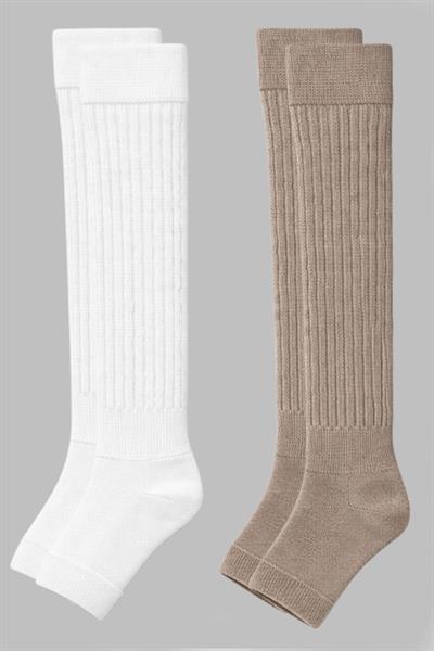 2 Çift Parmaksız Tabanlı Kalın Fitilli Diz Üstü Pamuk İçerikli Tozluk