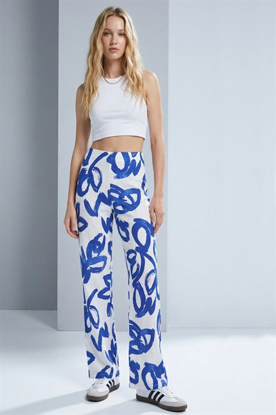 Rahat Kalıp Yüksek Bel Bol Paça Viskon Karışım Kadın Pantolon