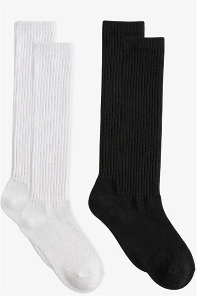 2 Çift İnce Fitilli Diz Üstü Pamuk Karışımlı Çocuk Çorap