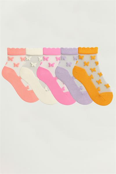 5 Çift Desenli Tül Çorap 