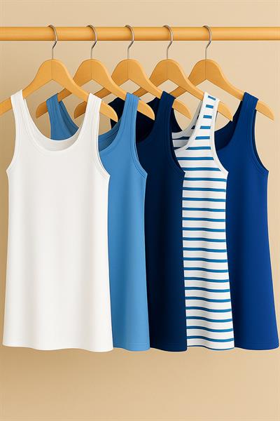 5 Adet A Kesim Rahat Kalıp Basic Kalın Askılı Atlet Tişört