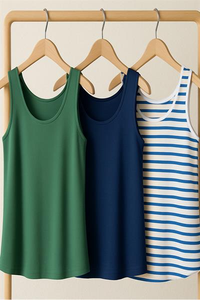 3 Adet A Kesim Rahat Kalıp Basic Kalın Askılı Atlet Tişört