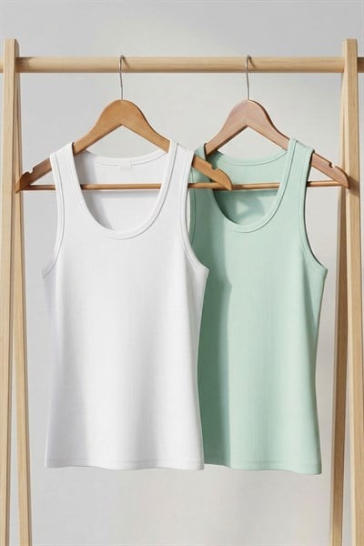 2 Adet Fitilli Fitted Viskon Karışımlı Askılı Tişört