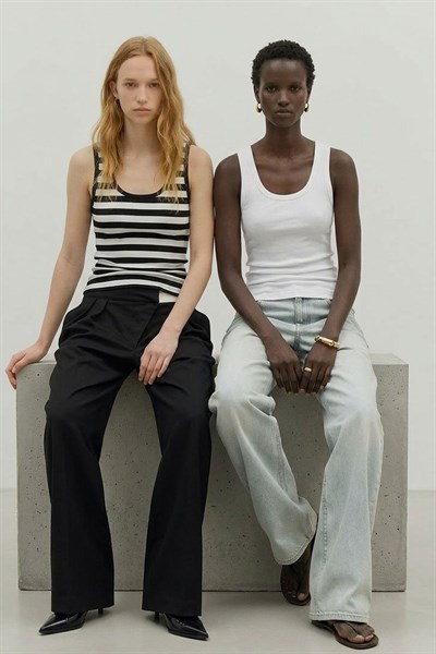 2 Adet Fitilli Fitted Viskon Karışımlı Askılı Tişört