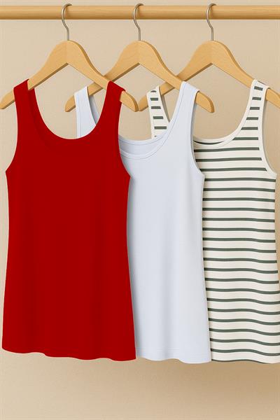 3 Adet A Kesim Rahat Kalıp Basic Kalın Askılı Atlet Tişört