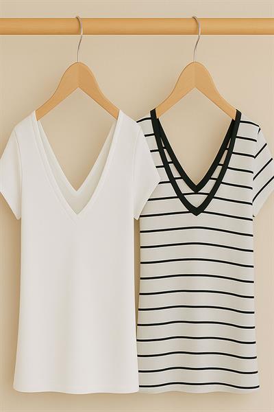 2 Adet Ön ve Arka V Yaka Basic Tişört