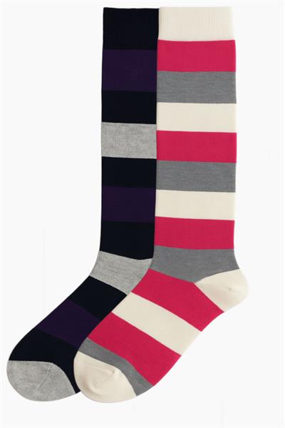 2 Adet Çizgili ve Renkli Diz Boyu Çorap