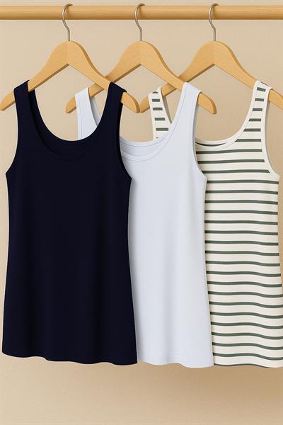 3 Adet A Kesim Rahat Kalıp Basic Kalın Askılı Atlet Tişört