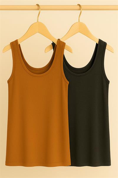 2 Adet A Kesim Rahat Kalıp Basic Kalın Askılı Atlet Tişört