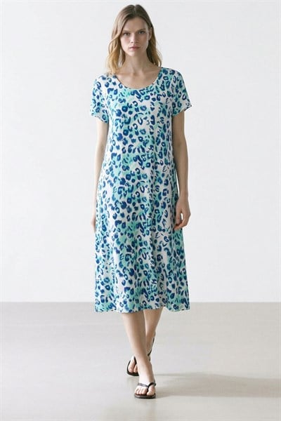 Dökümlü Rahat Kalıp Günlük Penye Kumaş Elbise