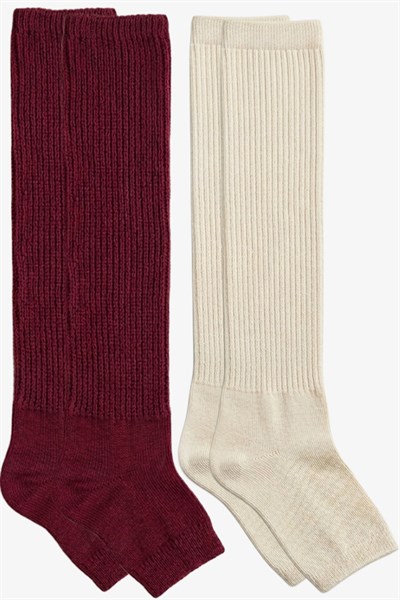 2 Çift Parmaksız Tabanlı İnce Fitilli Diz Üstü Pamuk Karışımlı Tozluk