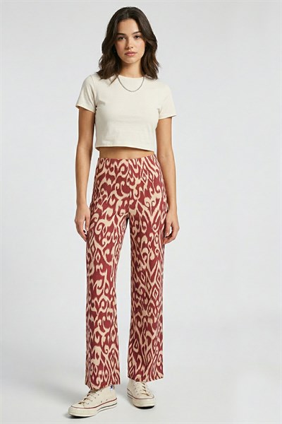 Rahat Kalıp Yüksek Bel Bol Paça Viskon Karışım Kadın Pantolon