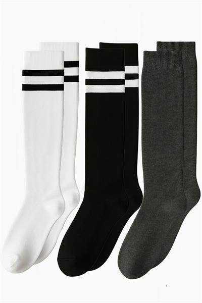 3 Çift Pamuk Karışımlı Diz Üstü Çorap