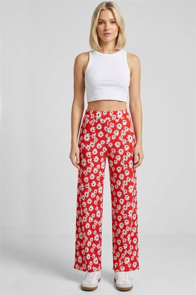 Rahat Kalıp Yüksek Bel Bol Paça Viskon Karışım Kadın Pantolon