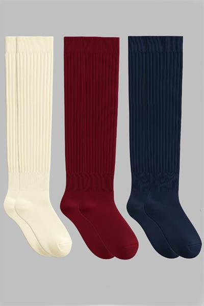 3 Çift Kalın Fitilli Pamuk Karışımlı Diz Üstü Çorap