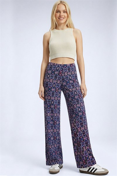 Rahat Kalıp Yüksek Bel Bol Paça Viskon Karışım Kadın Pantolon